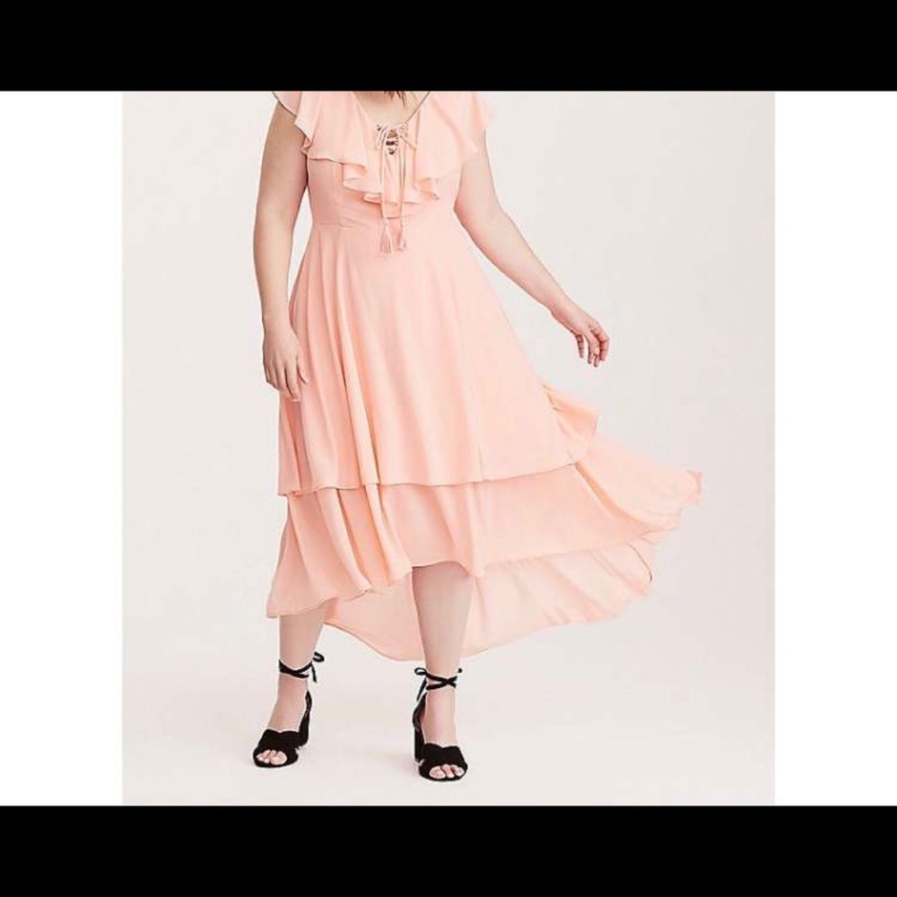 Torrid Lace up Ruffle Maxi Dress